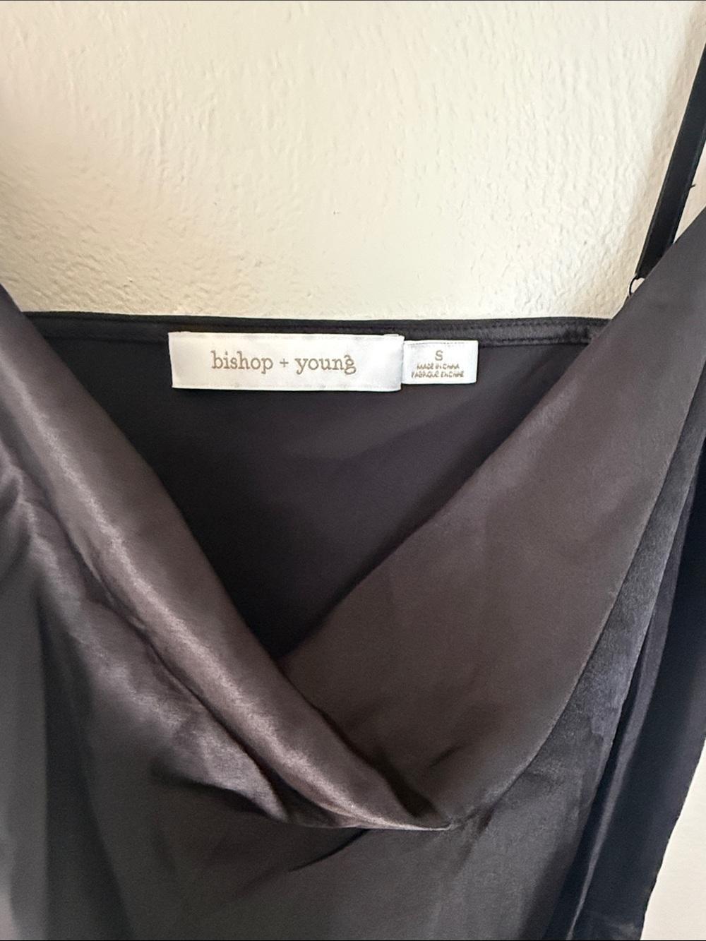 NWOT bishop + young Black Satin Slip Midi Dress with Cowl small - Picture 2 of 6